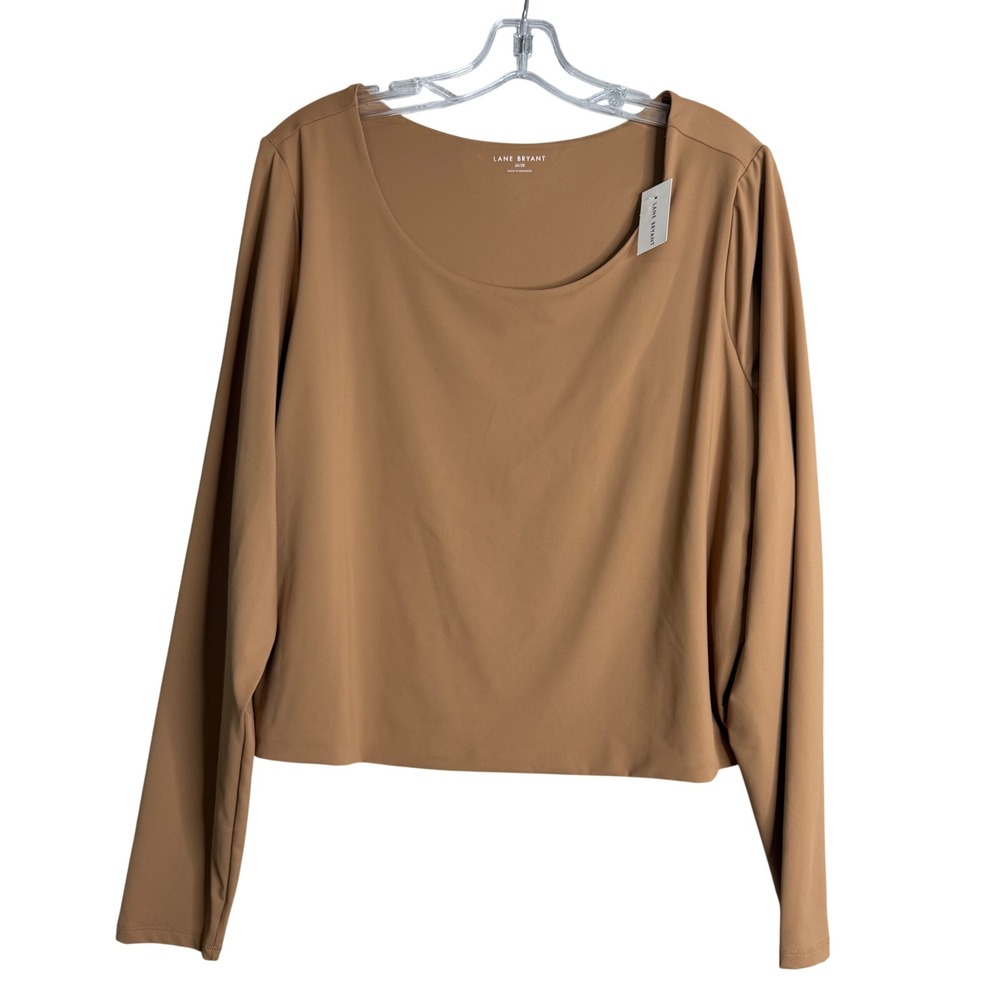 New Lane Bryant Fitted Long Sleeve Crop‎ Tee Womens Plus Size 26 28 Tan Slimming